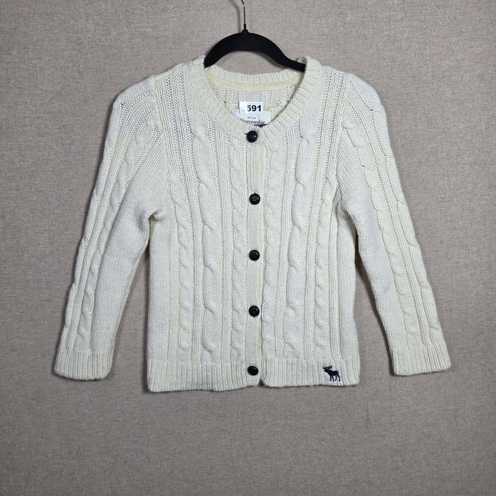 Abercrombie Fitch Kids Large Cable Knit wood Button down Cardigan Sweater cream
